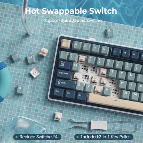 Image of RK R75 Gaming Keyboard Wireless Mechanical Keyboard with RGB Backlit, PBT Keycaps for Mac Windows Linux - Wireless Blue, Cream Switch