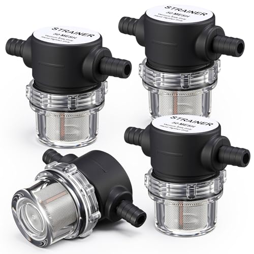 Image of Dreyoo 4 Pieces Water Pump Strainer 3 /8 ID Hose Barb, Mesh Filter Screen Inline Twist-on Plumbing Strainer 12v Dc for Rv Sprayer Marine Boat Camper Lawn