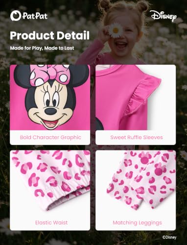 Image of Disney Girls Outfits Long Sleeve Lightweight Shirt +Leggings Clothing Sets | Officially Licensed丨Toddler Girl Fall Clothes丨Cute Character Print丨Soft Stretch Fabric丨Ruffle Detail丨Lightweight Wear