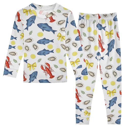 Pajama Sets Long Sleeve Seafood Pattern with Lemon Soft Comfy Sleepwear 2 Piece PJS 3-8T