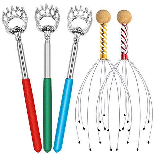 Telescopic Back Scratchers & Hand Held Scalp Head Massagers Set for Adults Kids