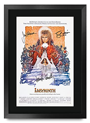 HWC Trading FR A3 Labyrinth David Bowie Cadeaux imprimés affiche photo autographe signée pour les fans de cinéma - A3 Encadré