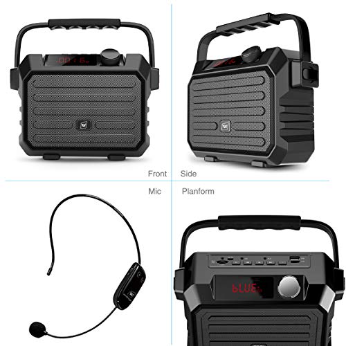 Portable Mini Bluetooth PA System with Wireless Headset Microphone 30W Personal Pa Speaker Rechargeable Voice Amplifier Supports Earphone/FM Radio/AUX-in Mode/USB Input/TF Card - Thumbnail 5