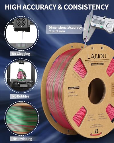 Image of LANDU Silk Dual Color PLA Filament 1.75mm 1KG, 3D Printer Filament Dimensional Accuracy + /- 0.02mm, Coextrusion Filament PLA Shiny Filament Fits for Most FFF 3D Printers,1KG Spool (2.2lbs) Red Green