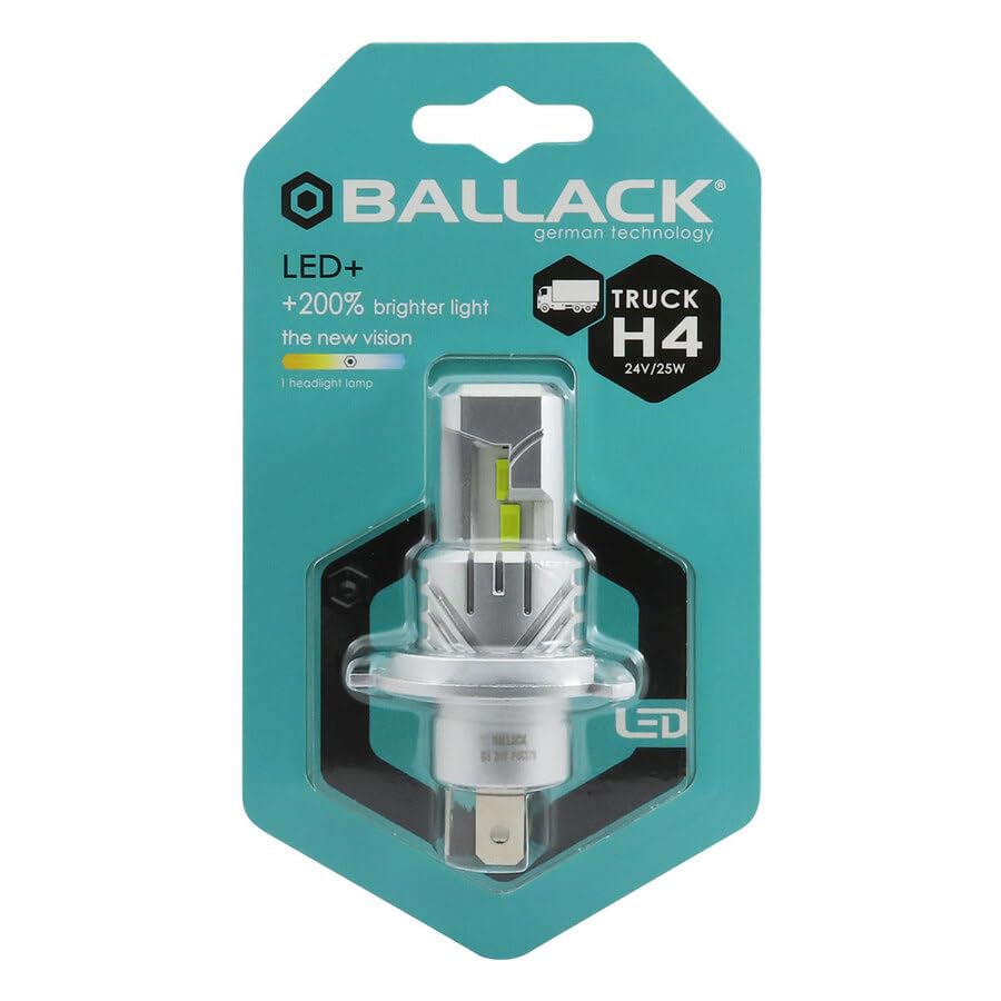 BALLACK Lampadina LED H4 24V per Camion e Bus, Luce Bianca 6500K, Canbus Integrato Anti-Errore, Design Senza Ventola (Fanless), Installazione Plug & Play