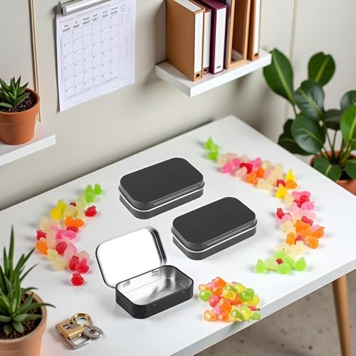 Image of 3Pcs Black Rectangular Small Tins with Lids Tin Boxes Tins Container Metal Empty Hinged Tin Storage Boxes for Candy Key Earrings Food Storage Accessories
