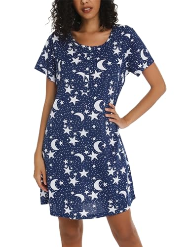 Image of ENJOYNIGHT Womens Short Sleeve Nightgown Tie Dye Nightshirt Nursing Sleepshirts Breastfeeding Sleep Dress
