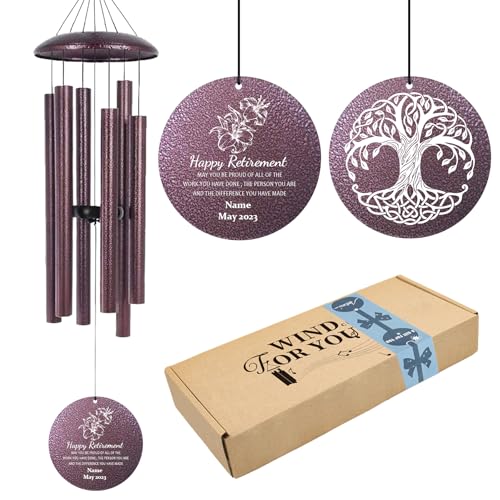 Image of ASTARIN Personalized Happy Retirement Wind Chimes, Tree of Life Retirement Wind Spinner Gift for Women /Men Teacher Coworker 2024, Going Away Farewell Gifts, Deep Tone Larde Wind Chime