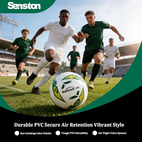 Image of Senston Soccer Ball Size 5 with Pump for Adults | Durable PVC Training Football,Thickened Nylon Winding and Butyl Bladder for Shape Retention - High Value Soccer Set