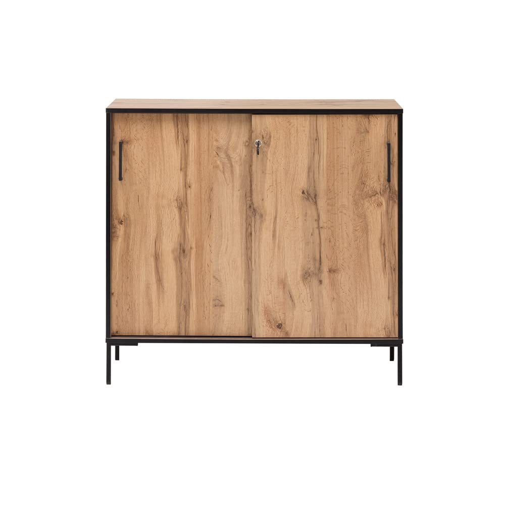 Lomadox Büroschrank abschließbar in Eiche Landhaus Nb. mit Schiebetüren, B/H/T: 100,1/96,6/41 cm