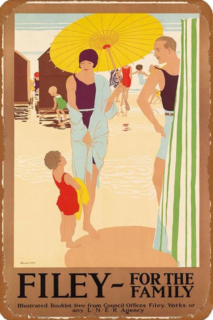 Filey North Yorkshire England Great Britain Vintage Travel Advertisement Print Wall Art Tin Poster Retro Metal Sign 40X30CM for Home Garage Men Cave Office Bar Home Decor