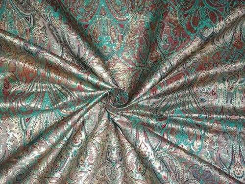 Tissu brocart rouge chic turquoise mariages et tenues de fête 111cm