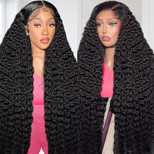 13x6 Water Wave Lace Front Wigs Human Hair Pre Plucked 200 Density HD Transparent 13x6 Frontal Wigs Human Hair With Baby Hair Wet and Wavy Bleached Knots Curly Hair 26 Inch