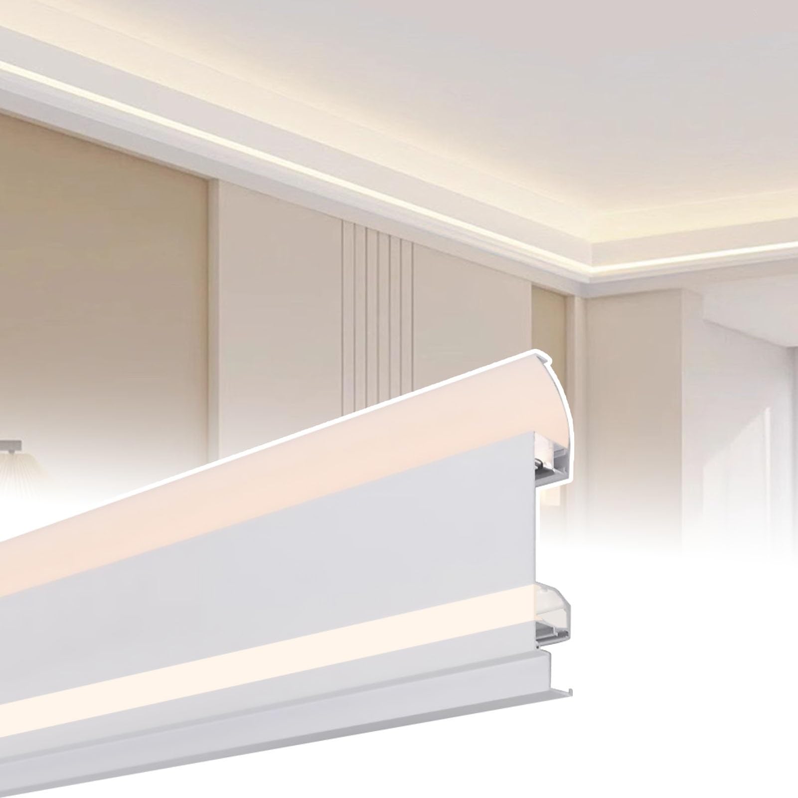 Canaleta de Aluminio para iluminación LED con difusor de Tira, Conector de Esquina de 10 cm, moldura de Techo para iluminación indirecta de Cine en casa - 1 m/3,3 pies de Longitud