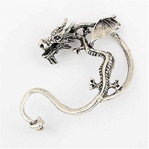 ERAWAN Fashion Temptation Metal Dragon Bite Ear Cuff Wrap Punk Rock Gothic Clip Earring EW sakcharn (Antique Silver)