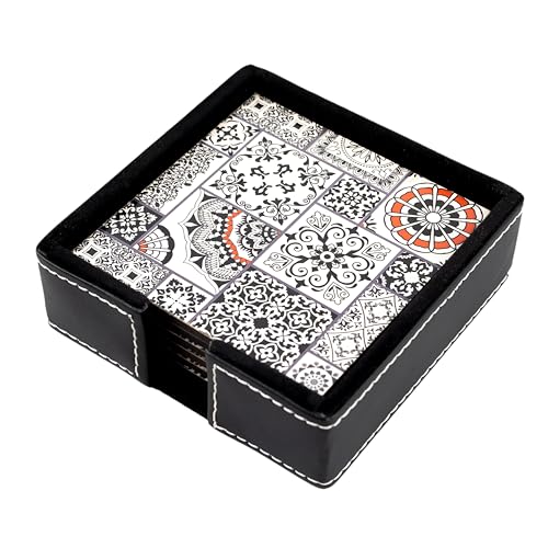 Image of Birch & Co. Cork Coasters - Set of 6 - Square - Black - Dining Table Decor Accessories - Coaster Set For Dining Table For Hot Pots - Coasters For Cups
