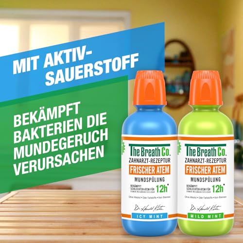 The Breath Co. Mundspülung (500ml), Zahnfleischpflege für bis zu 12 Stunden Frischer Atem, Antibakterielles Mundwasser für Zahnpflege gegen Mundgeruch, Alkoholfrei, Eis Minze