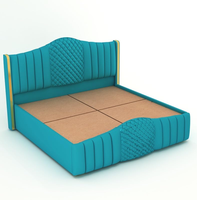 Image of King Size Modern Upholstered Bed with Box Storage for Bedroom | Solid Wood Platform Bed with Premium Fabric Headboard | Storage Double Bed for Master Bedroom & Modern Home Decor | Blue