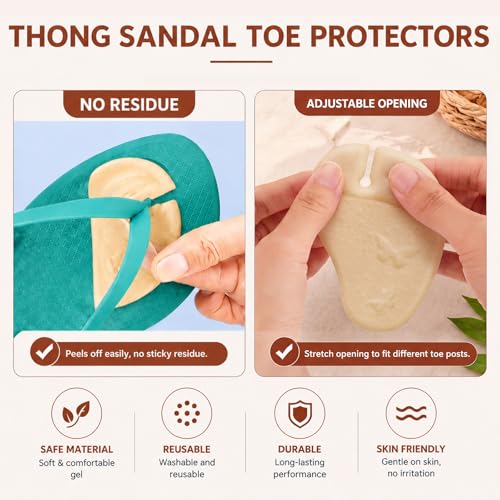 Image of Handepo 3 Pairs Apricot Black Clear Gel Pads for Thong Sandals Toe Protectors Metatarsal Forefoot Cushion Inserts Foot Pads Non Slip Cushion for Sandals Thong Post Protector