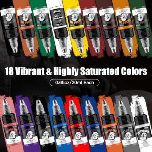 UINK 18 Color Tattoo Ink Set for Vibrant Body Art 20ml Bottles - Image 3
