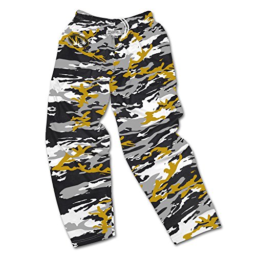 Zubaz NCAA Missouri Tigers Men's Camo Print Team Logo Casual Active Pants, Medium, Black/Gold/Gray
