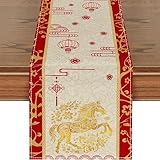GMEMNOV Chinese New Year Table Runner 2026 - 13x72 Inch Year of The Horse Table Decorations Lunar New Year Spring Festival Kitchen Dining Decor for Holiday Party, Indoor Outdoor Home Decorations