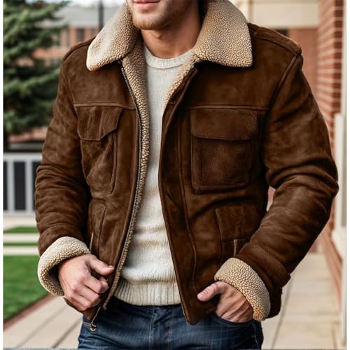 Mens Shearling Bomber B3 Coats Winter RAF Aviator Faux Leather Suede Jackets Vintage Sherpa Lined Fleece Overcoats2