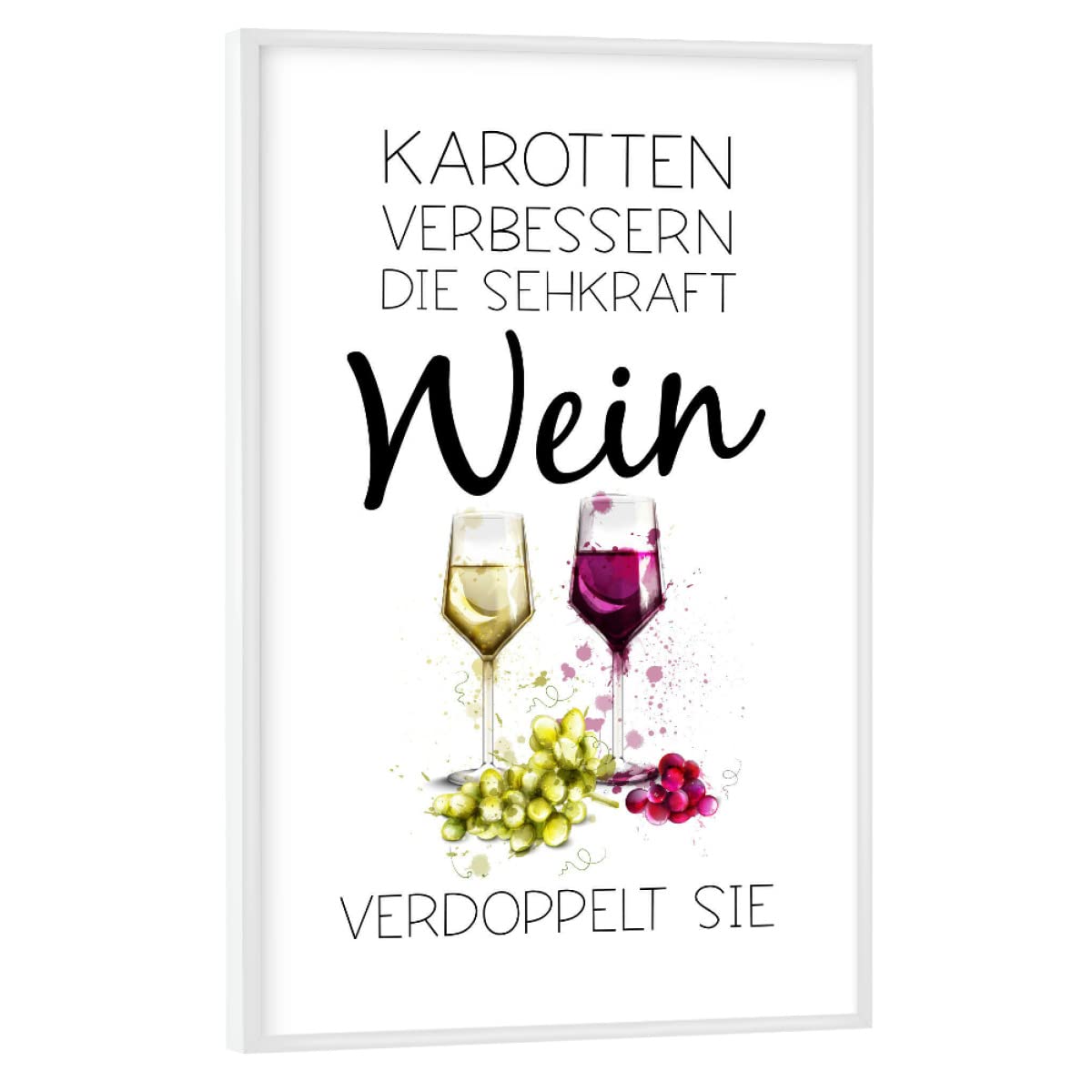 artboxONE Poster mit weißem Rahmen 90x60 cm Typografie Karotten und Wein - Bild möhren Karotten möhren