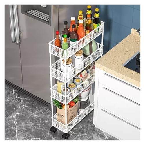 Carrito organizador de almacenamiento de cocina de malla metálica de 4 niveles con ruedas para espacios pequeños