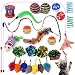 Cat Toys Assorted Pack 20 Pieces Contains Interactive Wand Teaser Wand Refill Ferret Toys Crinkle Balls Furry Mice Ball with Bell Catnip Toys Rattle Mouse,These Colorful Toys will Drive Your Cat Crazy