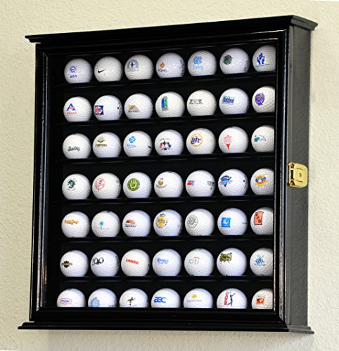 Golf Ball Display Case Cabinet Wall Rack Stand Select Your Size 98% UV Lockable 5 Sizes 4 Colors to Choose (49 Golf Ball, Black Finish)