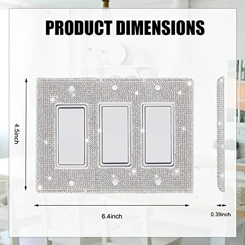 Image of Shiny Silver Rhinestones Wall Plates Light Switch Decorative Cover Plate Single Toggle For Kitchen Bathroom 3 Gang Rhinestones Outlet Covers Wall Plate