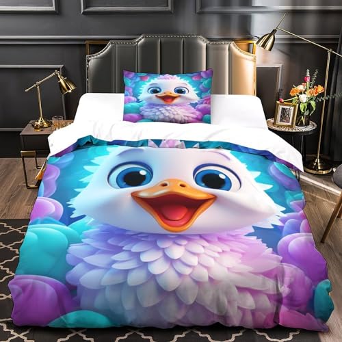 Parure de lit oiseau mignon 135x200 housse couette 3D imprimé coloré particules microfibre - 4