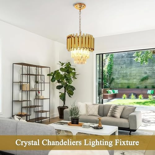 Image of Desidiya Modern Crystal Chandelier 150watt Decorative Pendant Crystal Jhumar | for Home| Chandelier for Restaurant | Jhoomar for Hotel | Light Fixture (Gold Indian, 300MM)