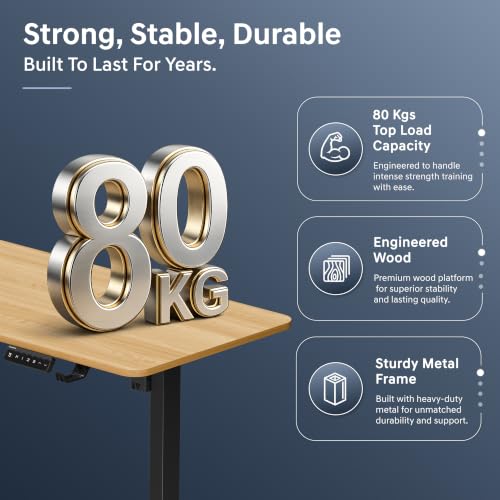 Image of Velocity Electric Height Adjustable Desk with one Piece Top | 80 Kg Weight Capacity | 5 Year Warranty | Sit-Stand Ergonomic Table | 3 Memory Preset