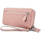 YALUXE Women's RFID Blocking Security Double Zipper Large Smartphone Wristlet Leather Wallet