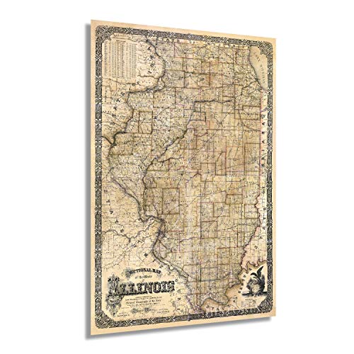 HISTORIX Vintage 1861 Illinois State Map - 16x24 Inch Vintage Map Illinois Wall Art - Illinois Wall Decor - Map of Illinois Poster - Wall Map of Illinois - State of Illinois Map