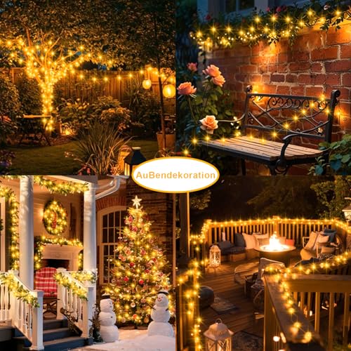 4 Stück LED Lichterkette Batterie mit Timer, 20M 200 LED Lichterkette Wasserdicht mit 5 Modi DIY Silber Micro Drahtlichterkette für Zimmer Party Weihnachten (Warmweiß)