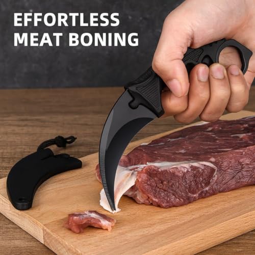 Image of Stainless Steel Utility Knife Sharp Blade Anti-Slip Ergonomic Grip Protective Sheath Included Portable & Lightweight Tool Ideal for Kitchen, Home,Outdoor, Camping & Everyday Cutting (Black)