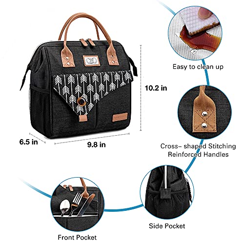 Lekesky Insulated Lunch Bag For Women Leakproof Wide Open Lunch Box Reusable Lunch Cooler Bag For Adults Work, Black #TOP4