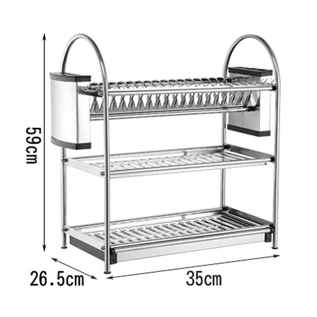 Rejilla para Platos Rejilla de Goteo de Cocina Rejilla de Secado/Rejilla de Drenaje de Acero Inoxidable multifunción de 3 Capas Rejilla de Almacenamiento de Cubiertos, con bandej