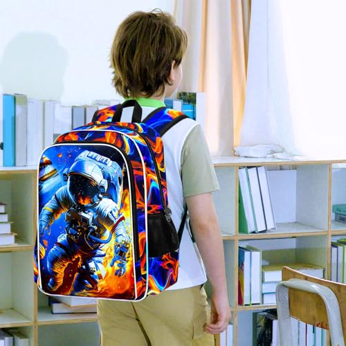 Image of 17 inch Space Backpack, Boys Kids Bookbag with Lunch Box, 3Pcs School Astronaut Backpacks for Elementary Preschool Kindergarten (Fire Red)