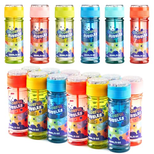 JOYIN 12 Bouteilles à Bulles (60 ML de Solution à Bulles) Design Arc en Ciel coloré pour Les fêtes d'enfants, Couleurs Assorties, Jouets d'été pour Tout Petits,...