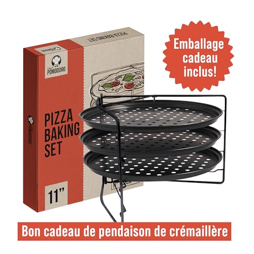 Assiette Pizza Inox Four Chef Pomodoro - Ustensiles de Cuisson avec Support Multi-Plaques