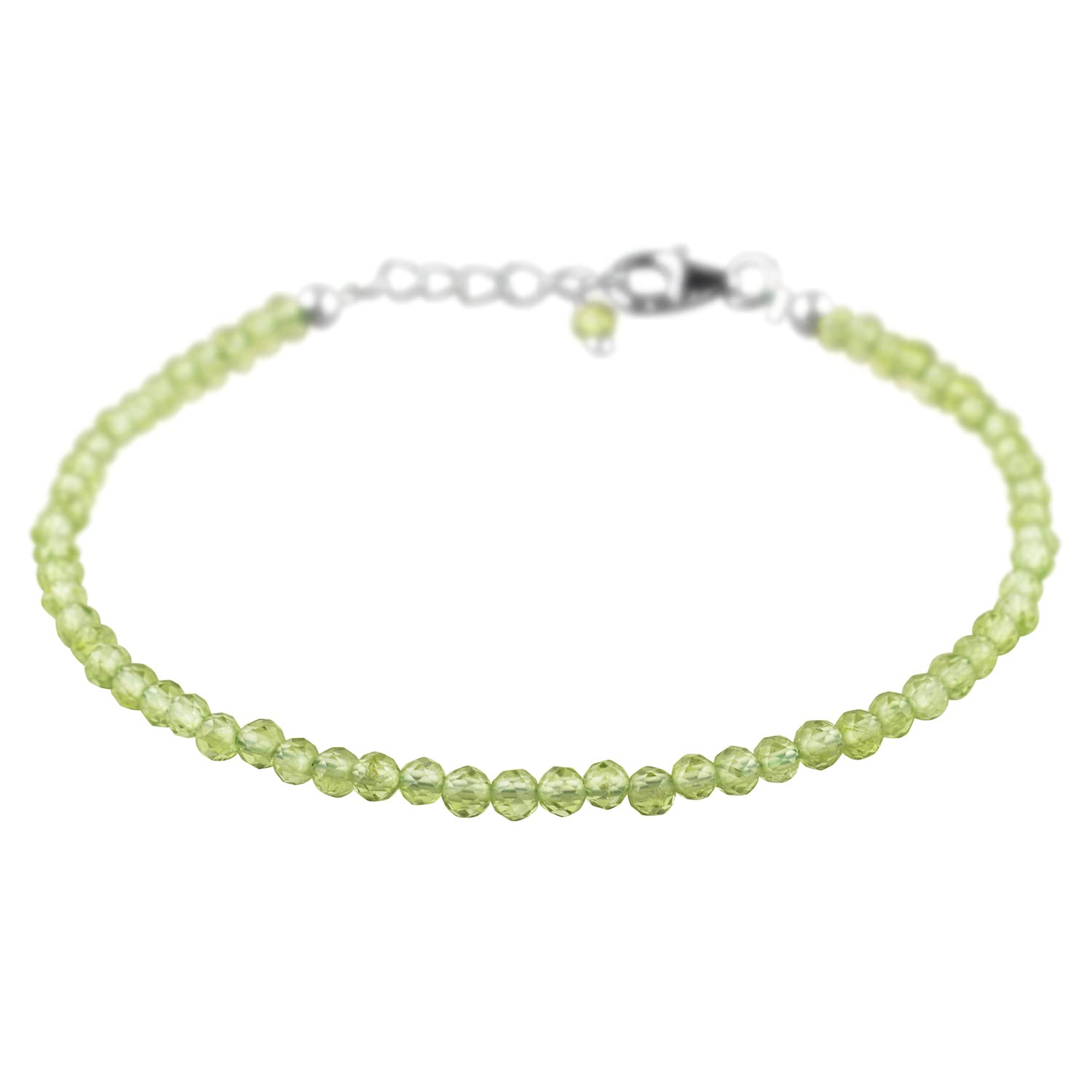 InfinityGemsArtNatural Green Peridot Crystal Micro-Beaded Bracelet for Women, Gemstone Beads August Birthstone Healing Stones 925 Sterling Silver Chain 8 inch Graduation Gifts