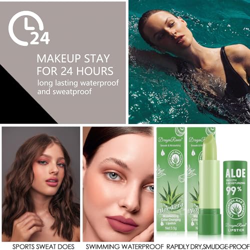 2PCS Aloe Vera Lip Balm Lip Care for Dry Cracked Lips, Magic Colour Changing Deeply Hydrating Moisturising Long Lasting Lip Stick Lip Balm Multipack Lip Balms Lip Repair Gifts for Women Girls - Image 8