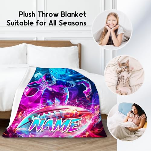 Football Blanket for Boys, Custom Kids Blankets, Personalized Gifts with Name, Warm Fleece Sports Throw for Bed & Sofa, 60"x80"