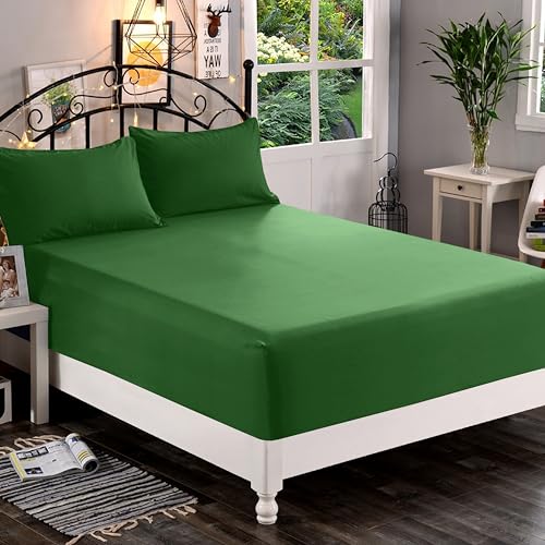 Elegant Comfort 1500 Premium Quality Fitted Sheet Ultra Soft 18-24 Inch Extra Deep Pocket - Single Fitted Sheet for High Mattress - Wrinkle Free with Smart Storage Pockets, King, Hunter Green