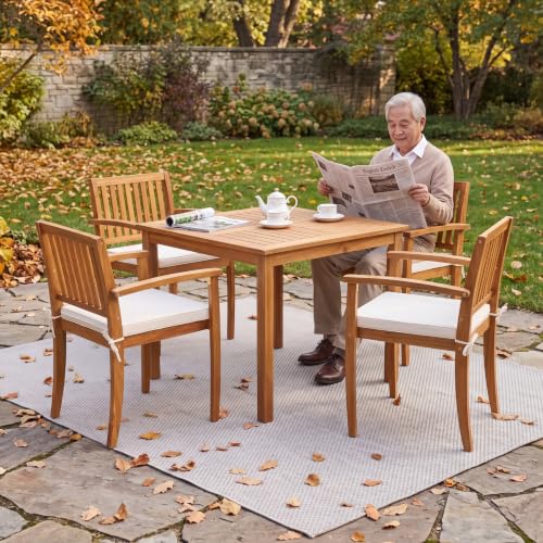 Image of Greesum 5 Pieces Acacia Wood Patio Dining Set, Outdoor Table & Chairs