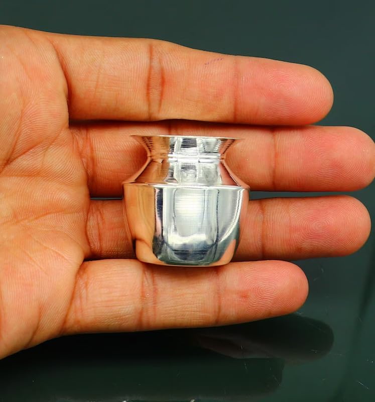 Image of Pure Silver Mini Kalash (Lota), Sacred Water /Milk Pot for Hindu Pooja, Home Temple, Rituals & Ceremonial Use, Handcrafted Puja Vessel, Housewarming Gift
